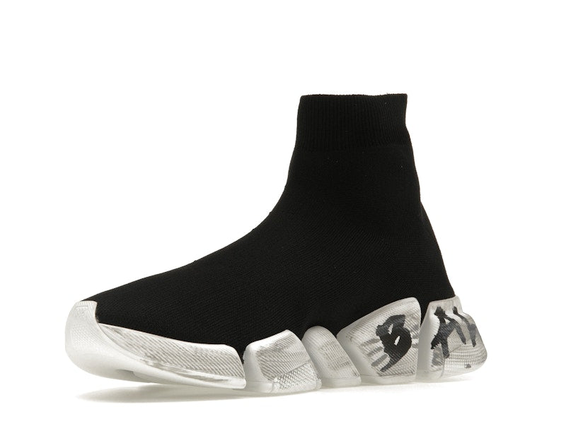 Balenciaga Speed 2.0 Graffiti Recycled Knit Black White