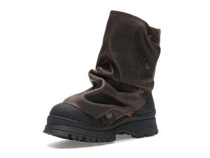 H&M x Glenn Martens Gaiter-Detail Leather Boots Dark Brown