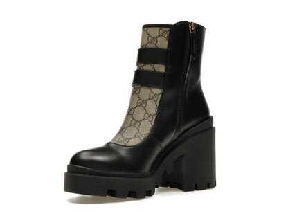 Gucci Buckles Ankle Boots Black Beige (Women's)