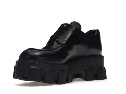 Prada Monolith 55mm Lace Up Loafer Black Brushed Leather