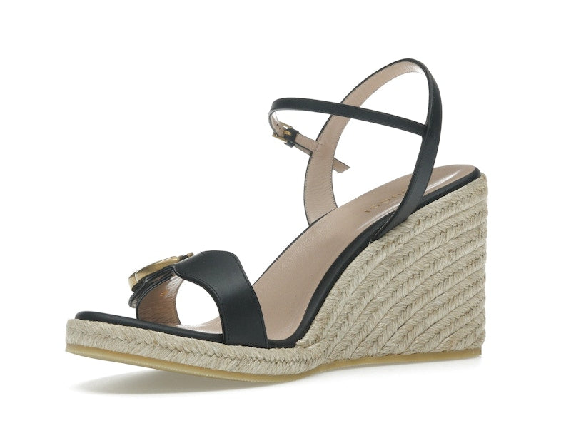 Gucci Double G 95mm Platform Espadrille Black Leather