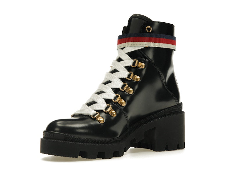 Gucci Sylvie Web 55mm Ankle Boot Black Leather