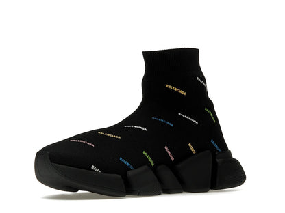 Balenciaga Speed 2.0 AllOver Logo Recycled Knit Black Multicolor