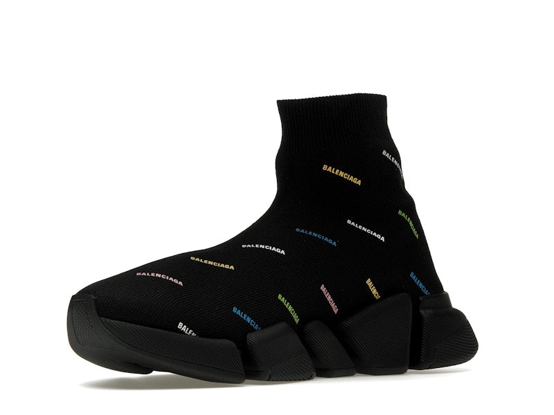Balenciaga Speed 2.0 AllOver Logo Recycled Knit Black Multicolor