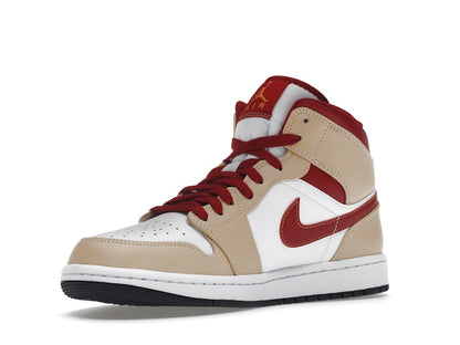 Jordan 1 Mid Light Curry Cardinal