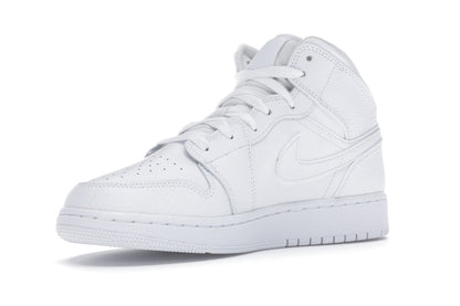 Jordan 1 Mid Triple White Tumbled Leather (GS)
