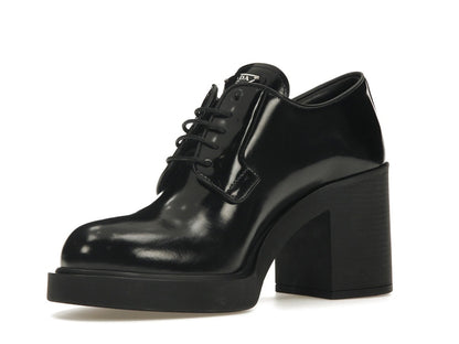 Prada Lace Up 85mm Heels Black Brushed Leather