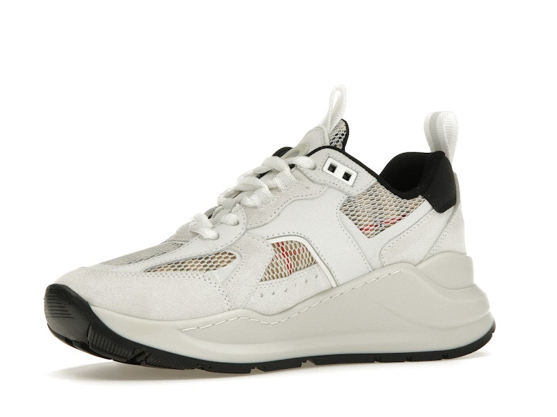 Burberry Logo Print Leather, Suede and Check Mesh Sneakers Archive Beige White (Women's)