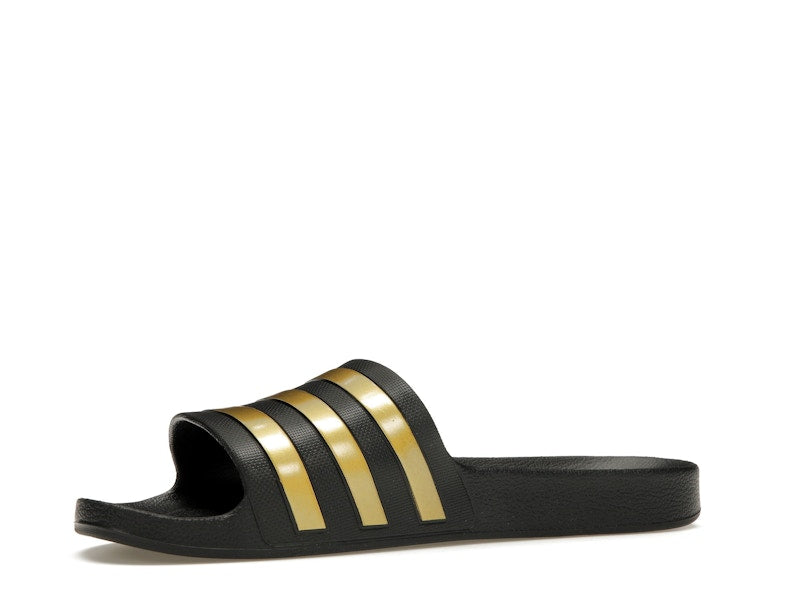 adidas Adilette Aqua Slides Core Black Gold Metallic