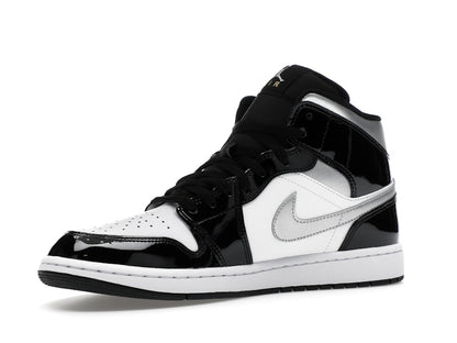 Jordan 1 Mid SE Patent Black White Metallic Silver Metallic Gold