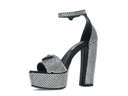Prada 135mm Crystal Platform Sandals Black Satin
