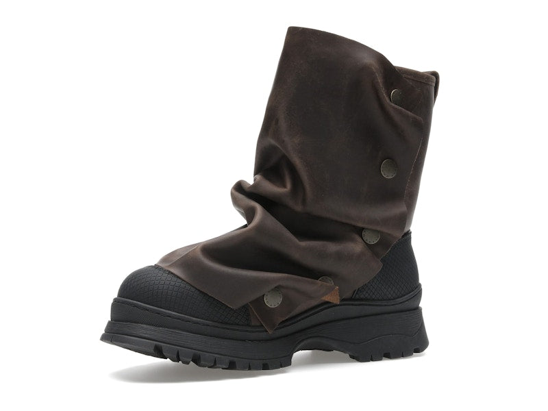 H&M x Glenn Martens Gaiter-Detail Leather Boots Dark Brown
