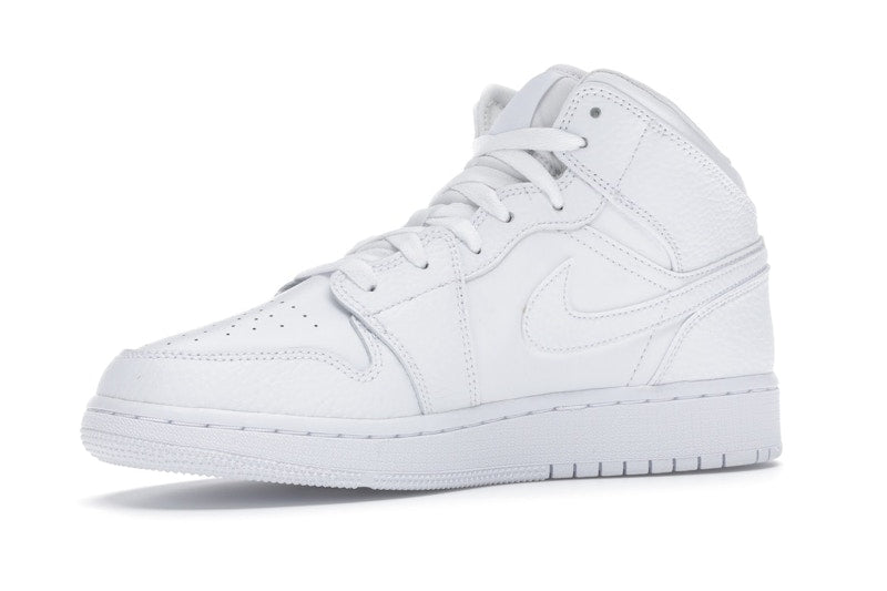 Jordan 1 Mid Triple White Tumbled Leather (GS)