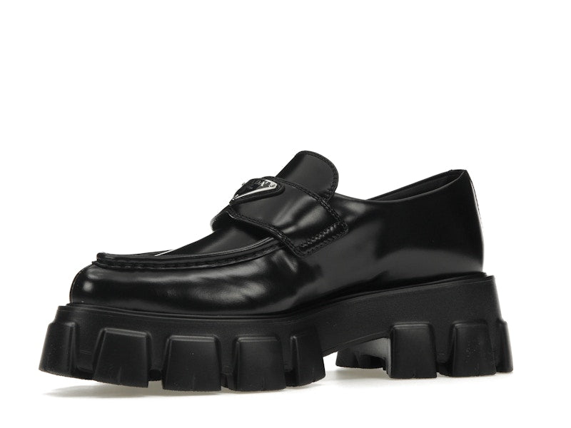 Prada Monolith 55mm Pointy Loafer Black Brushed Leather