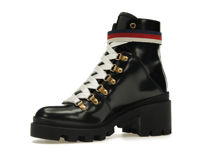 Gucci Sylvie Web 55mm Ankle Boot Black Leather