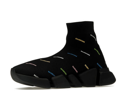 Balenciaga Speed 2.0 AllOver Logo Recycled Knit Black Multicolor