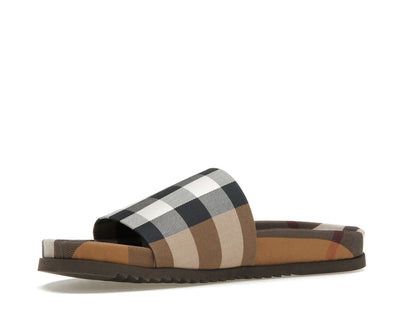 Burberry Check Cotton Slides Birch Brown
