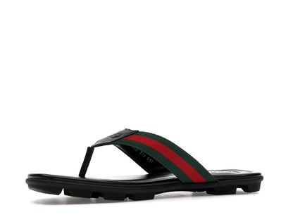 Gucci Web and Leather Thong Sandal Black Leather