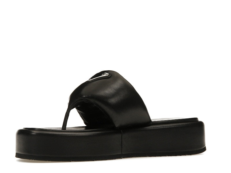 Prada Soft Padded 35mm Thong Wedge Sandals Black Nappa Leather