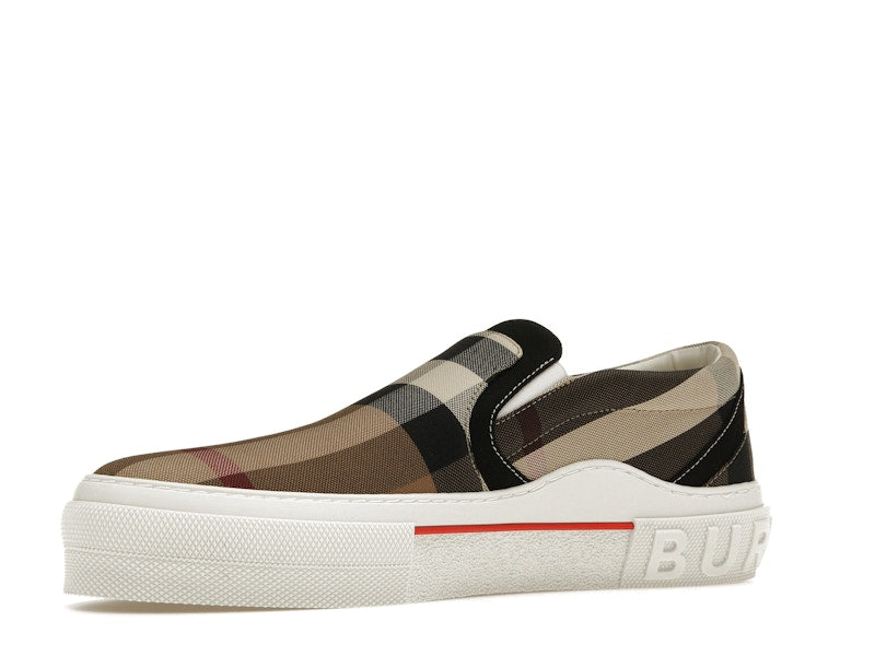 Burberry Slip On Sneakers Exaggerated Check Birch Brown White
