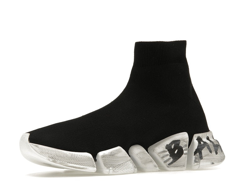 Balenciaga Speed 2.0 Graffiti Recycled Knit Black White