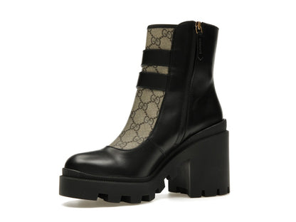 Gucci Buckles Ankle Boots Black Beige (Women's)