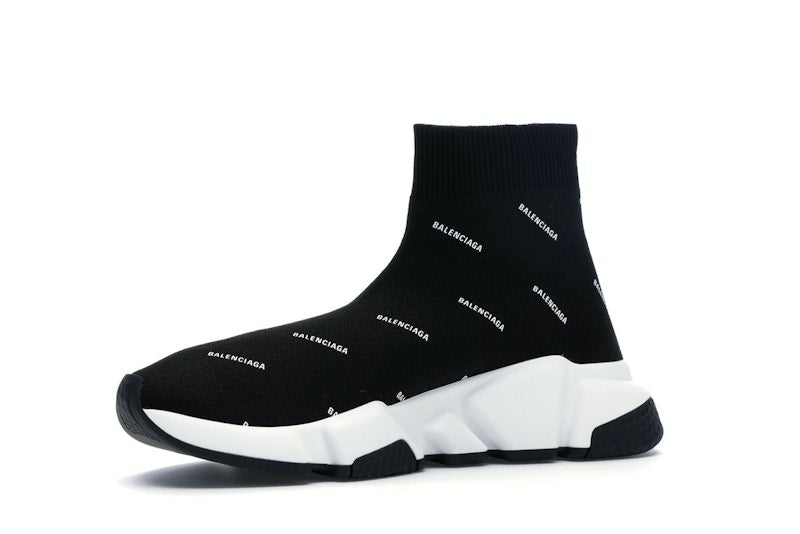 Balenciaga Speed Trainer Logo Print Black White (Women's)