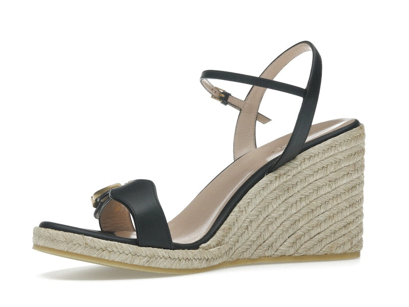 Gucci Double G 95mm Platform Espadrille Black Leather