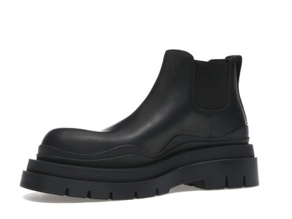 Bottega Veneta Leather Tire Chunky Sole Ankle Chelsea Boot Black