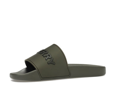 Burberry Embossed Logo Slides Dark Fern Green Black
