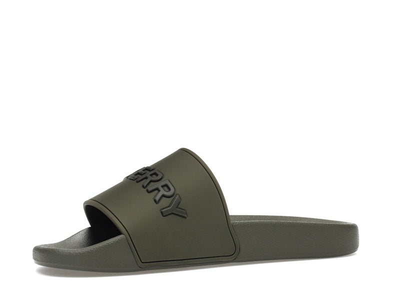 Burberry Embossed Logo Slides Dark Fern Green Black