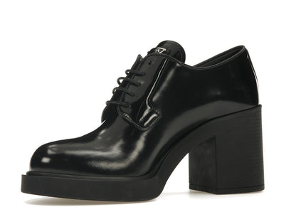 Prada Lace Up 85mm Heels Black Brushed Leather