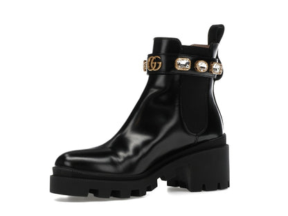 Gucci Crystal Belt 60mm Ankle Boot Black Leather