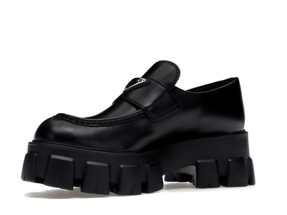 Prada Monolith 55mm Loafer Black Brushed Leather