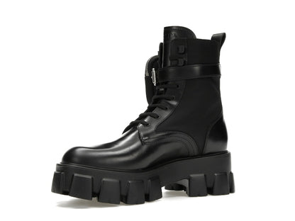 Prada Monolith 55mm Pouch Ankle Boots Black Leather
