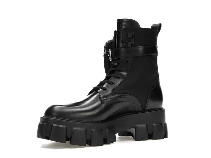 Prada Monolith 55mm Pouch Ankle Boots Black Leather