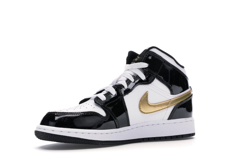 Jordan 1 Mid Patent Black White Gold (GS)