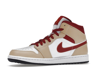 Jordan 1 Mid Light Curry Cardinal