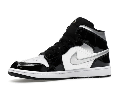 Jordan 1 Mid SE Patent Black White Metallic Silver Metallic Gold
