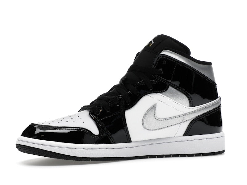 Jordan 1 Mid SE Patent Black White Metallic Silver Metallic Gold