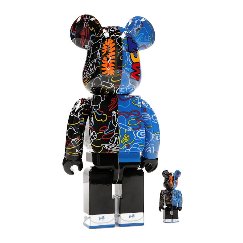 Bearbrick x BAPE Line Camo Shark 100% & 400% Set Blue/Black
