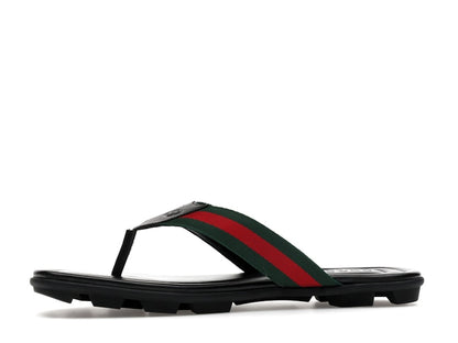 Gucci Web and Leather Thong Sandal Black Leather
