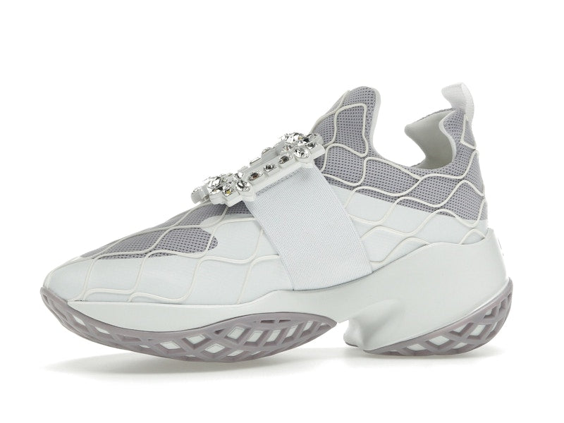 Roger Vivier Viv' Run Fabric White Purple Crystal Buckle (Women's)