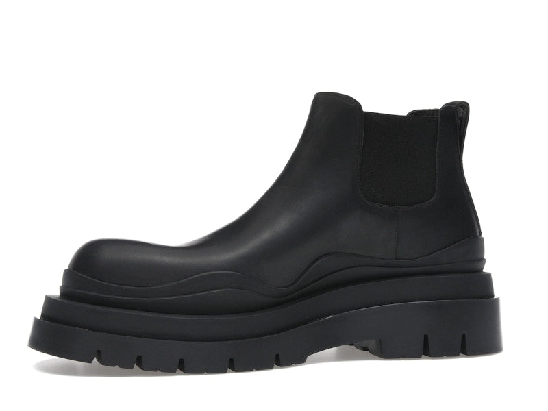 Bottega Veneta Leather Tire Chunky Sole Ankle Chelsea Boot Black