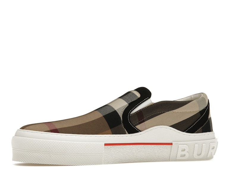 Burberry Slip On Sneakers Exaggerated Check Birch Brown White