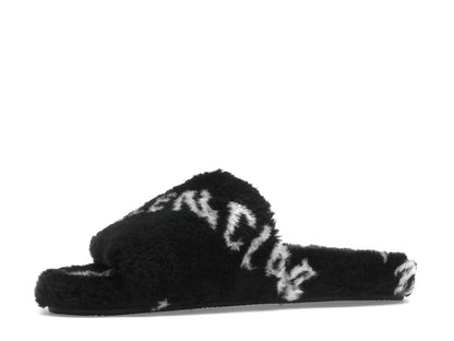 Balenciaga Furry Slide Fake Fur Logo Allover Black White