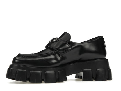 Prada Monolith 55mm Pointy Loafer Black Brushed Leather
