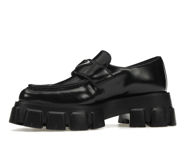Prada Monolith 55mm Pointy Loafer Black Brushed Leather