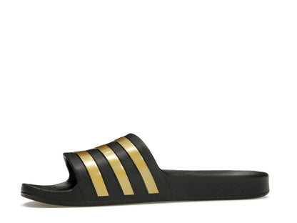 adidas Adilette Aqua Slides Core Black Gold Metallic