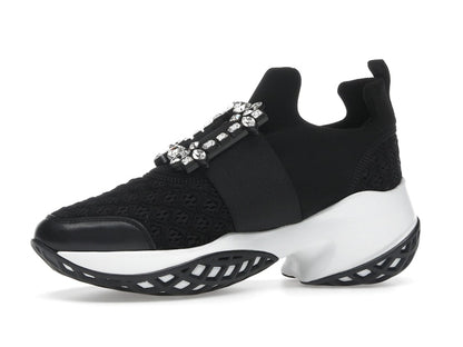 Roger Vivier Viv' Run Fabric Black White Crystal Buckle (Women's)